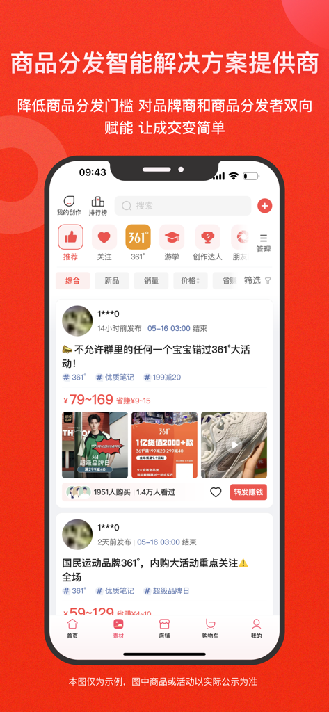 Mobile app interface of Aikucun showing a social commerce feed with discounted products and reseller tools