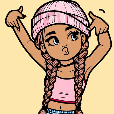 realistic teenage girl with braids and a beanie and crop top doing 🫶🏼