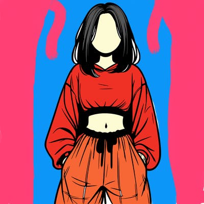 realistic girl faceless with baggy pants and a crop top