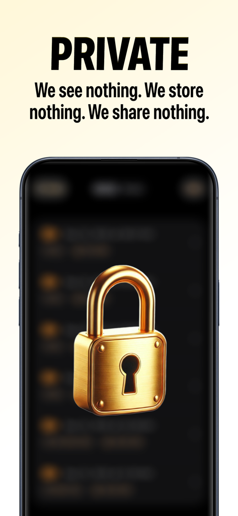 Lookout Dual Camera Recorder - Lookout app screen showing a golden padlock icon with a message about data privacy and local storage