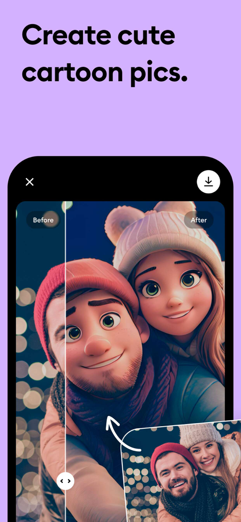 Couple photo transformed into a cute cartoon style using Remini AI filter.