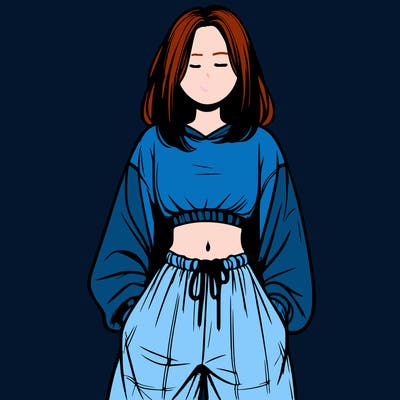 realistic girl faceless with baggy pants and a crop top