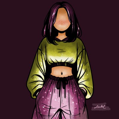 realistic girl faceless with baggy pants and a crop top