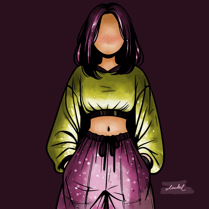realistic girl faceless with baggy pants and a crop top