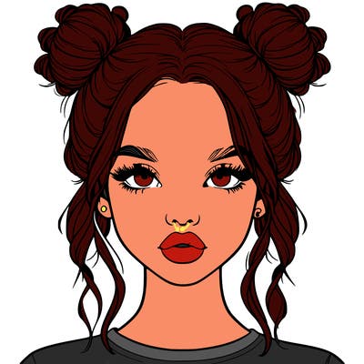 realistic girl with two buns in hair and lips