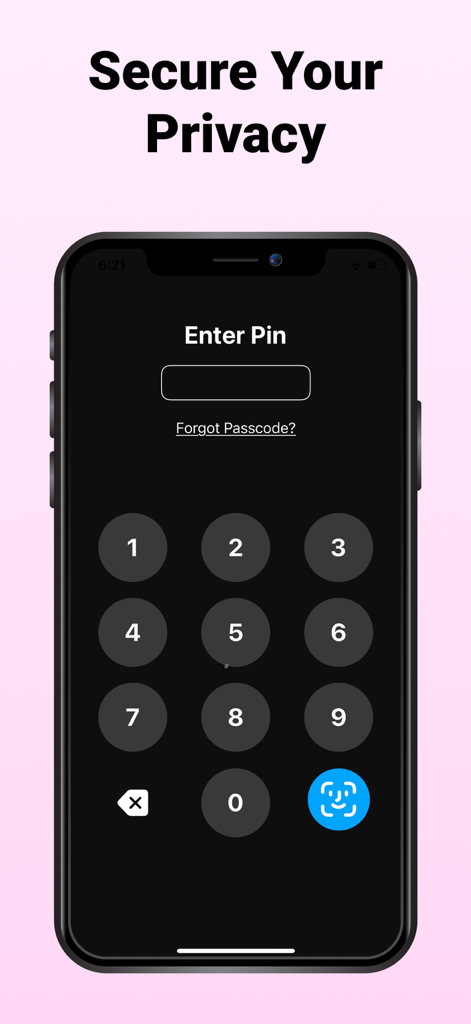 Pantalla de entrada de PIN segura para la privacidad en una aplicación de salud