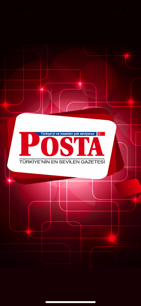 Posta eGazete - The splash screen of the Posta eGazete app displaying the newspaper logo on a red abstract background