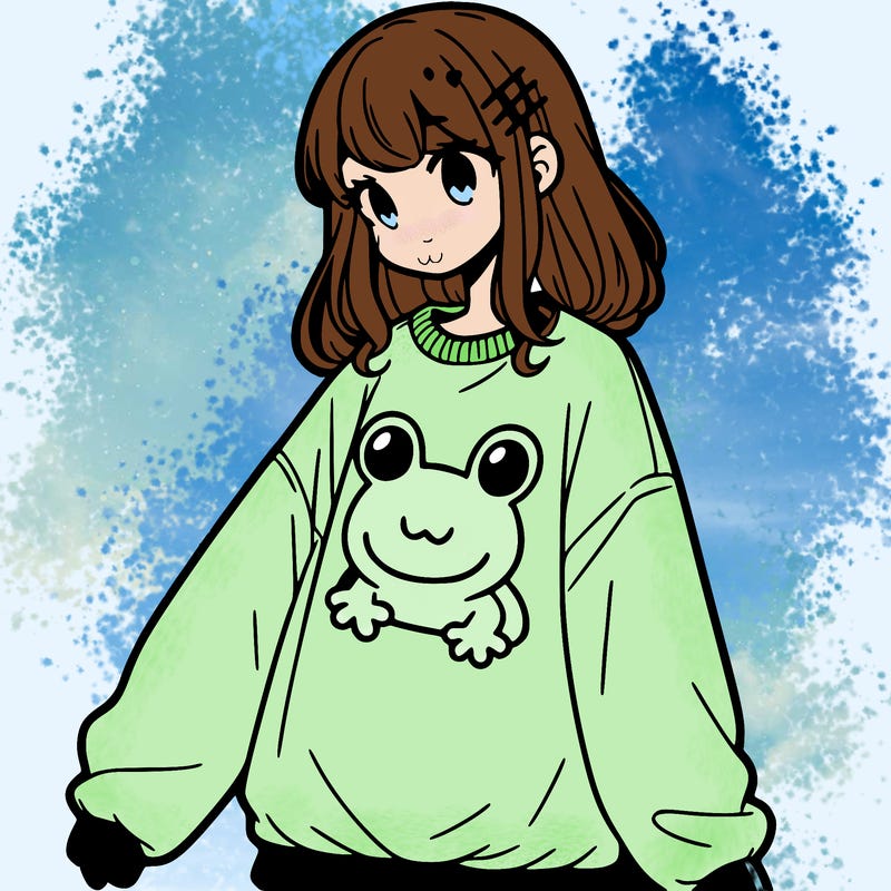 girl wearing frogging sweatshirt
