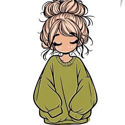 girl with baggy sweatshirt and messy bun