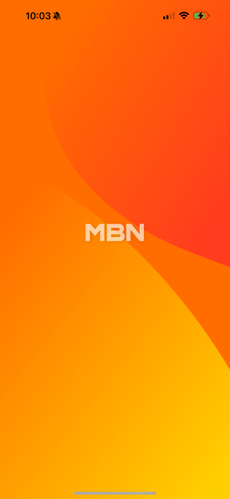 MBN 매일방송 - MBN Maeil Broadcasting Network mobile app splash screen featuring the MBN logo on an orange gradient background.