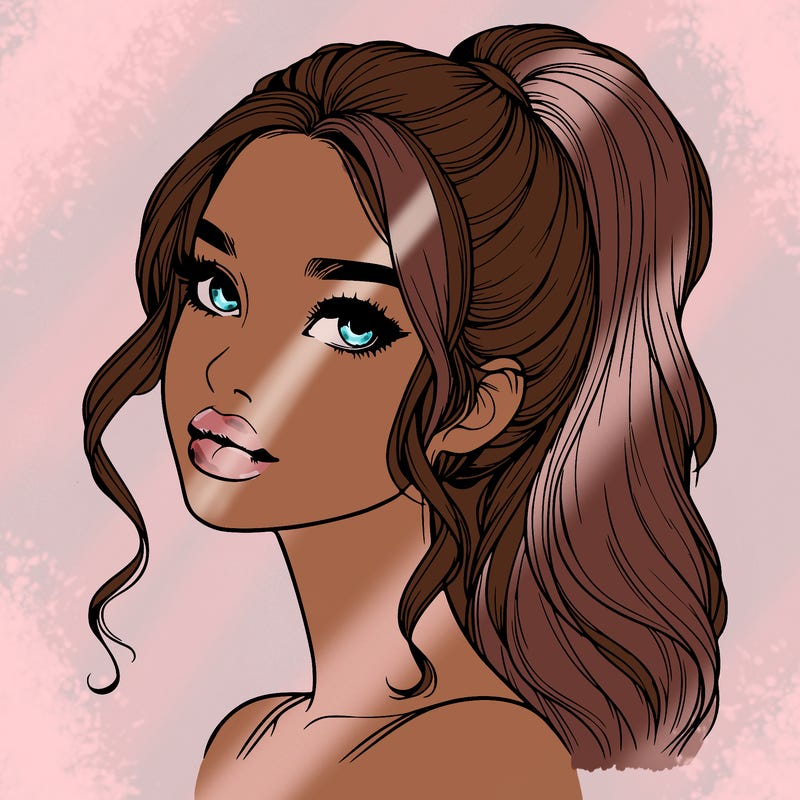 realistic girl with a ponytail on her hair and lips