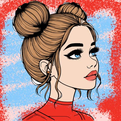 realistic girl with buns on the top of her head