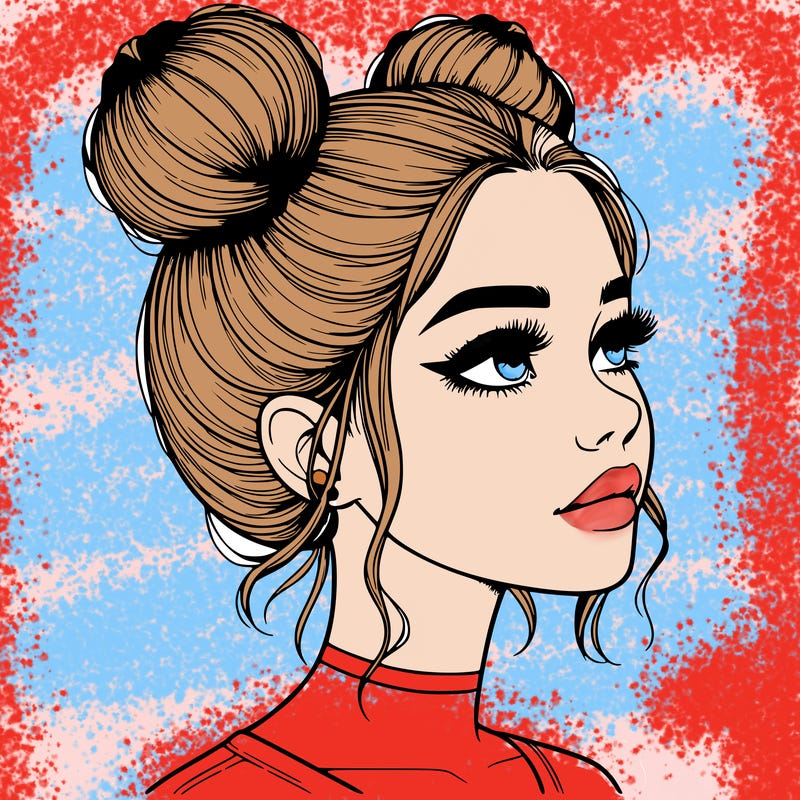 realistic girl with buns on the top of her head