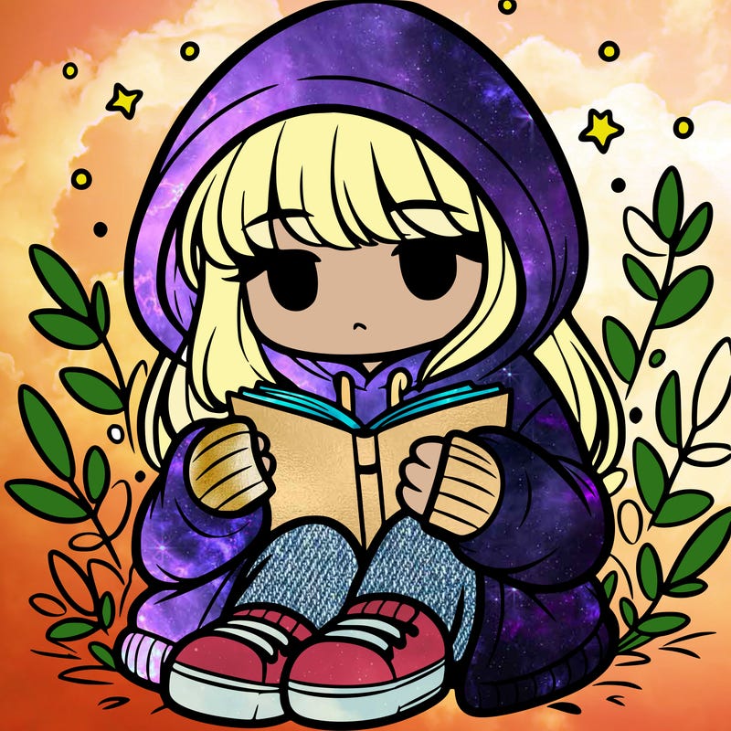 girl in oversized hoodie reading a book