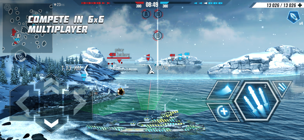 Pacific Warships: War Shooter - Futuristic warship in a 6x6 multiplayer naval battle among icy mountains