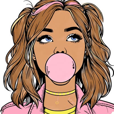 realististic girl blowing bubble -gum