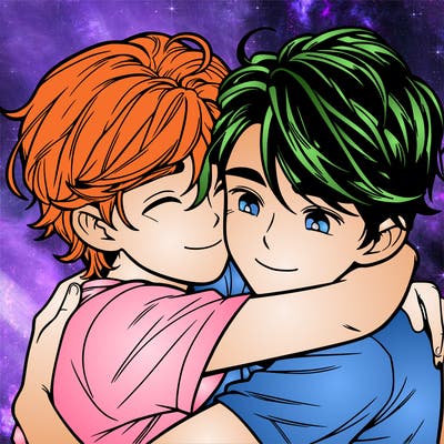 two realistic boys hugging