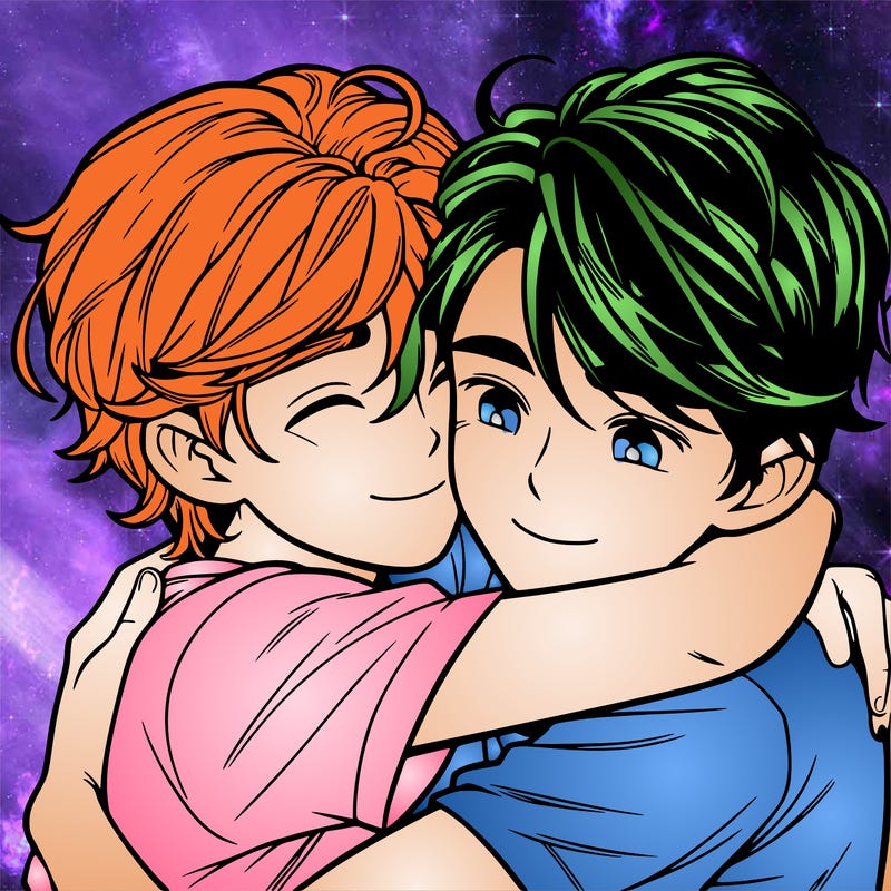 two realistic boys hugging