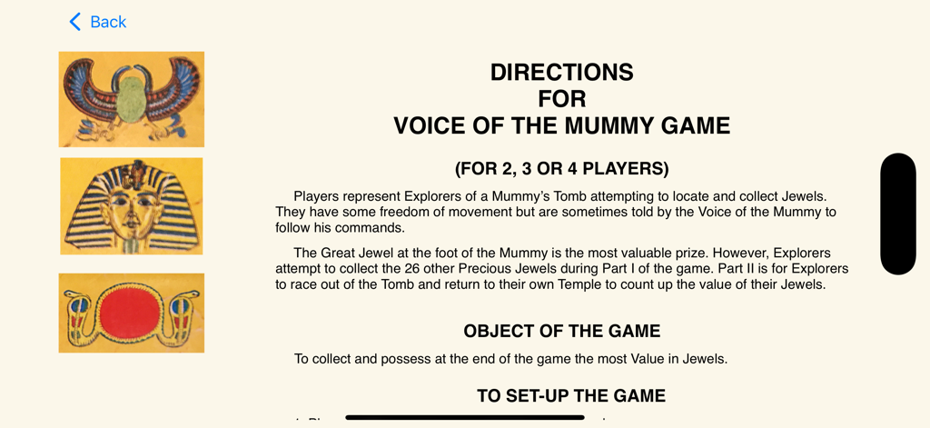 Voice of the Mummy - Directions and rules for the Voice of the Mummy board game