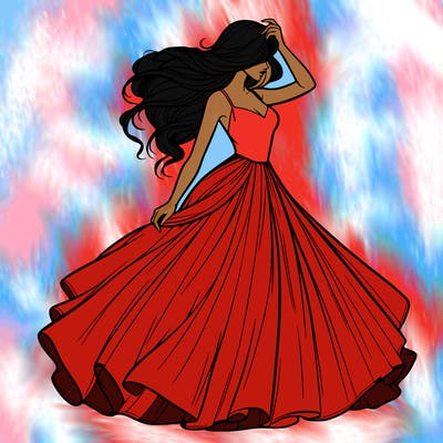 realistic woman with dress flowing in the wind