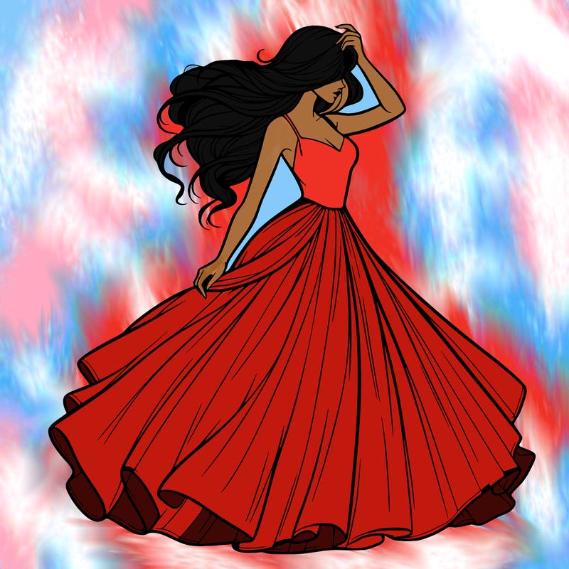 realistic woman with dress flowing in the wind