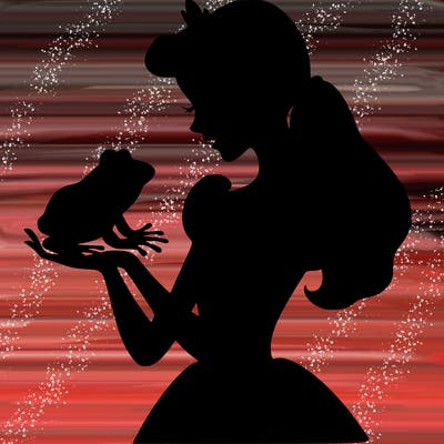 a shadow of a princess holding a frog realistic