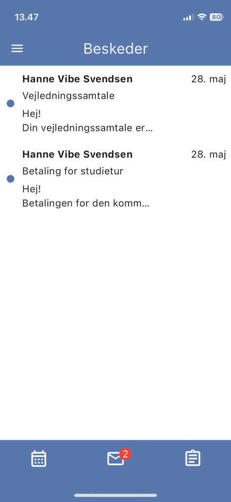 EG LUDUS Mobile - Bandeja de entrada de mensajes de la aplicación EG LUDUS Mobile mostrando una lista de notificaciones de un profesor.