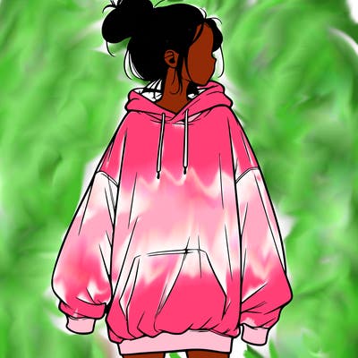 realistic girl with a oversized sweatshirt on and a bun