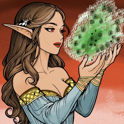 realistic elf girl doing magic