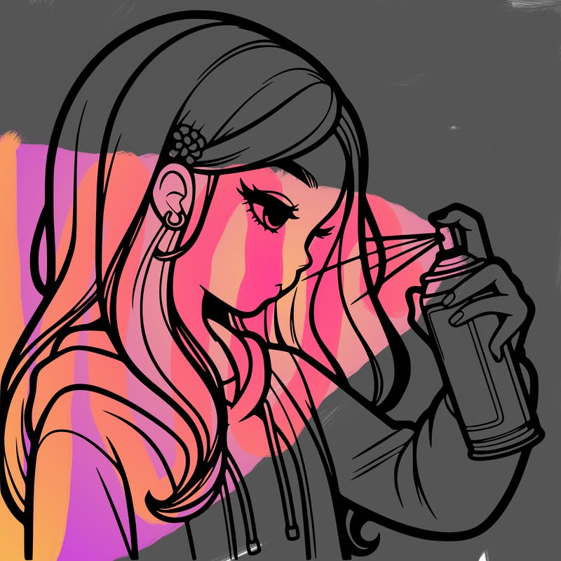 a realistic girl spray painting