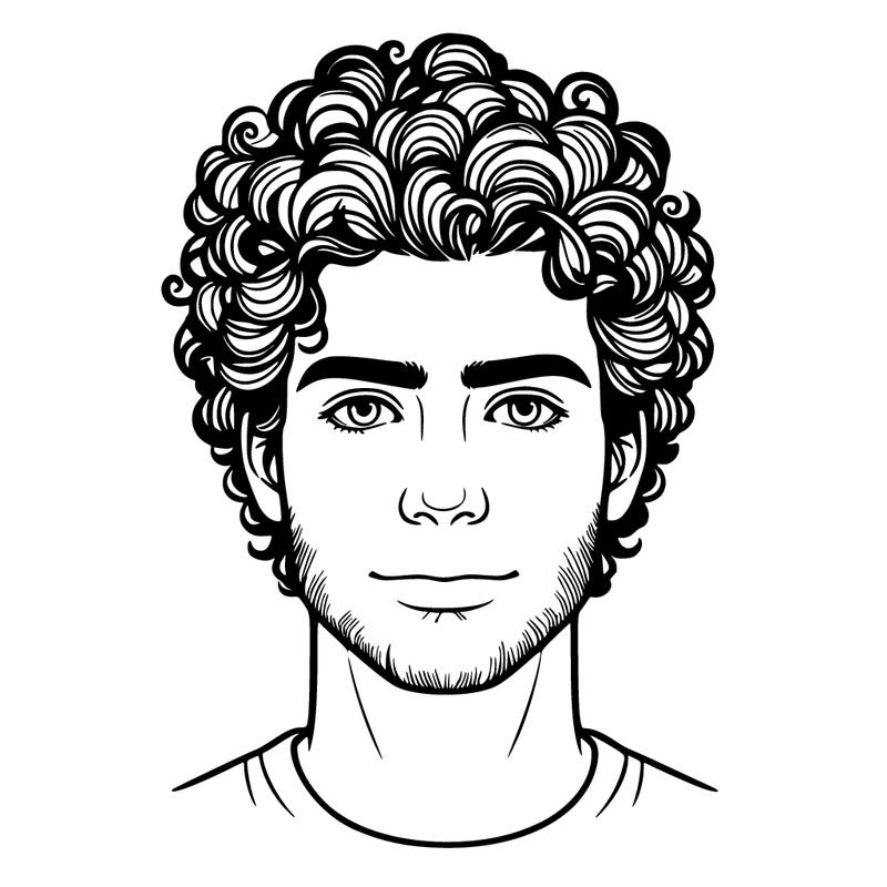 realistic man with curly hair