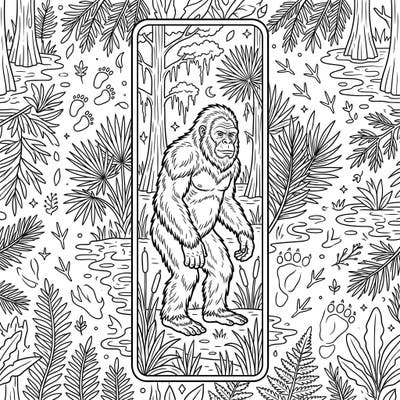 Embark on an artistic adventure with this unique Skunk Ape bookmark coloring page, specially designed for teens. Discover the legendary cryptid amidst a detailed swamp landscape, ready for your creative touch.