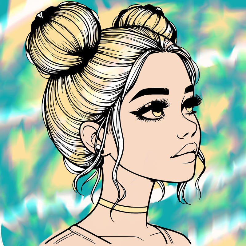 realistic girl with buns on the top of her head