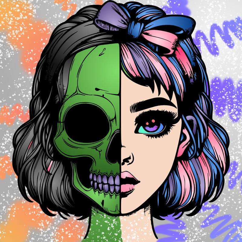 realistic girl with half skull mask