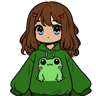 girl wearing frogging sweatshirt