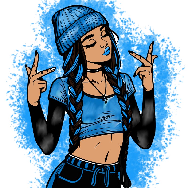 realistic teenage girl with braids and a beanie and crop top doing 🫶🏼