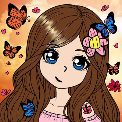 realistic girl with butterflies around her