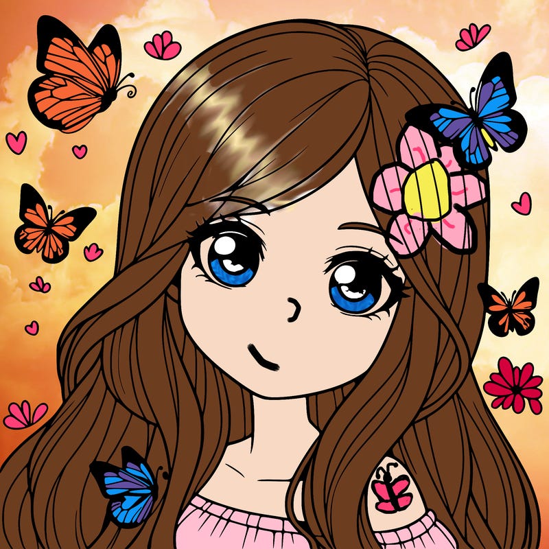realistic girl with butterflies around her