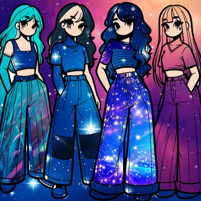 girls with wide pants and a croc top