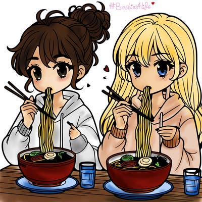 girls eating ramen