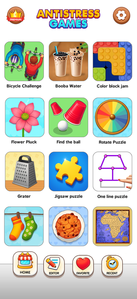 AntiStress Fidget Pop It Games - Menú principal de la aplicación AntiStress Fidget Pop It Games con varios iconos de minijuegos sensoriales