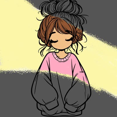 girl with baggy sweatshirt and messy bun