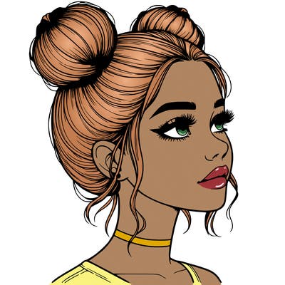 realistic girl with buns on the top of her head
