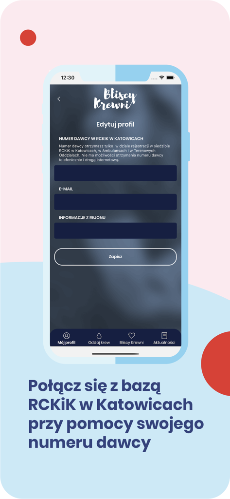 Bliscy Krewni - Bliscy Krewni app profile edit screen for blood donor identification