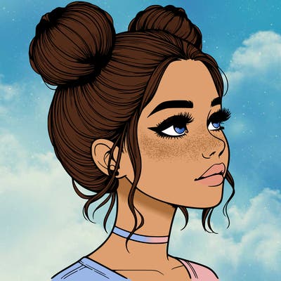 realistic girl with buns on the top of her head