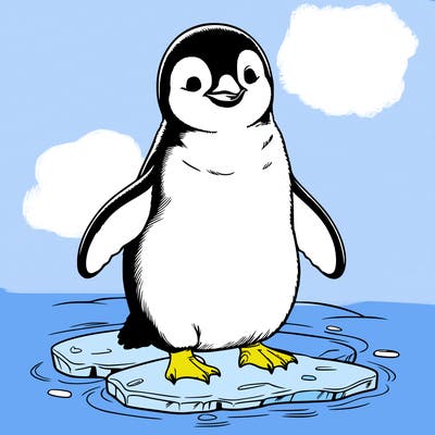 realistic penguin on ice