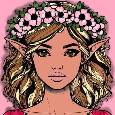 realistic female elf with flower crown