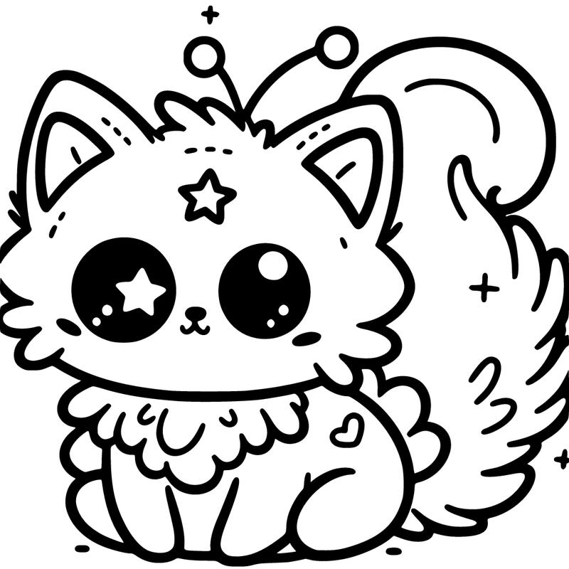 a fluffy alien kitty with a star on his eye and chest. he has star antennae