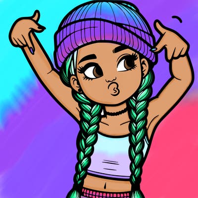 realistic teenage girl with braids and a beanie and crop top doing 🫶🏼