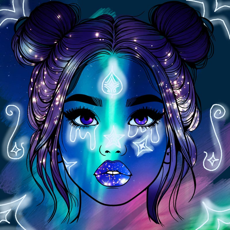 realistic girl with two buns on her hair and lips